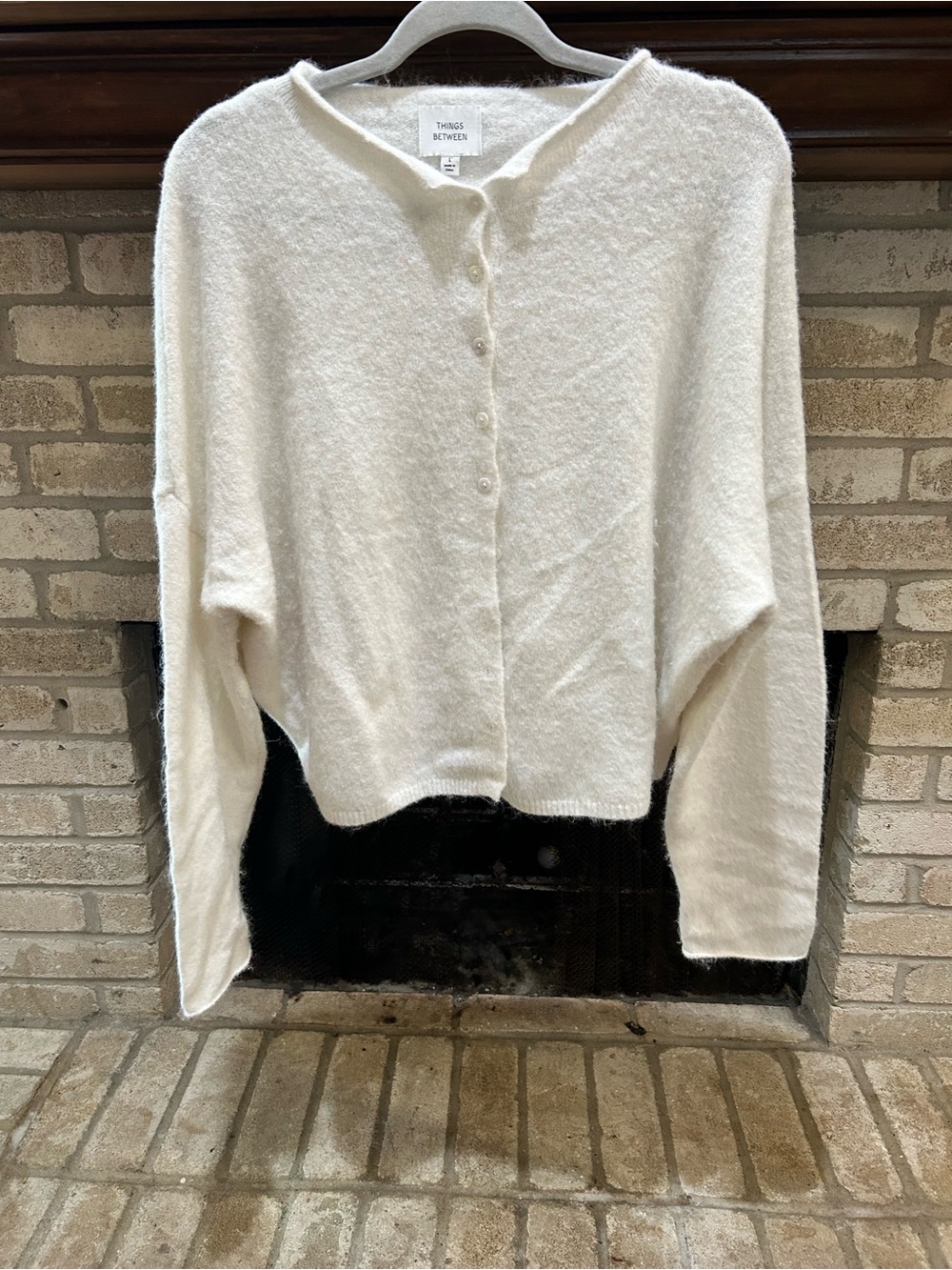 Things Between Cream Button-Front Fuzzy Sweater EUC